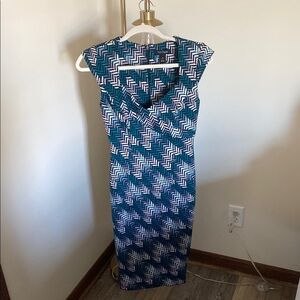 White House Black Market Blue Sheath Midi Dress with Cowl Neck